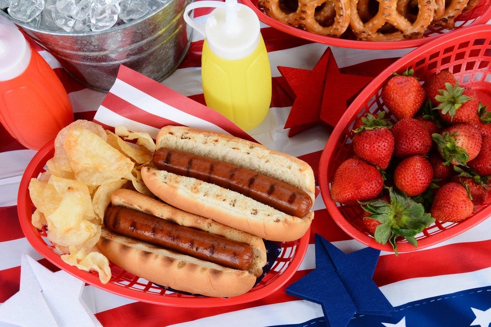 Hot Dogs on 4th of July Picnic Table